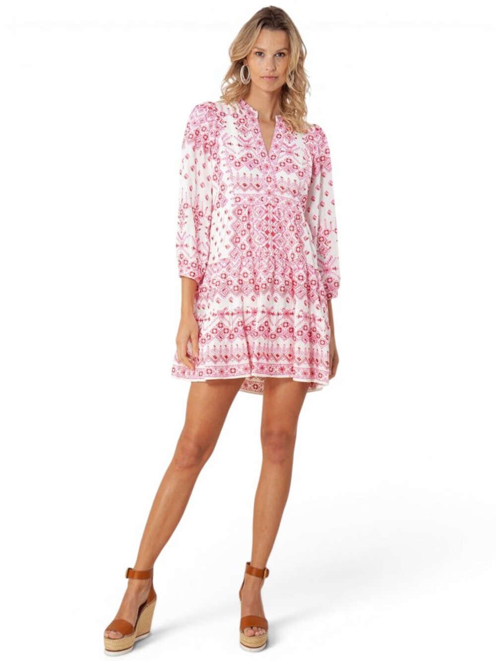 Hale Bob Clary Embroidered Dress Short Pink and White Bohemian Summer New NWT S